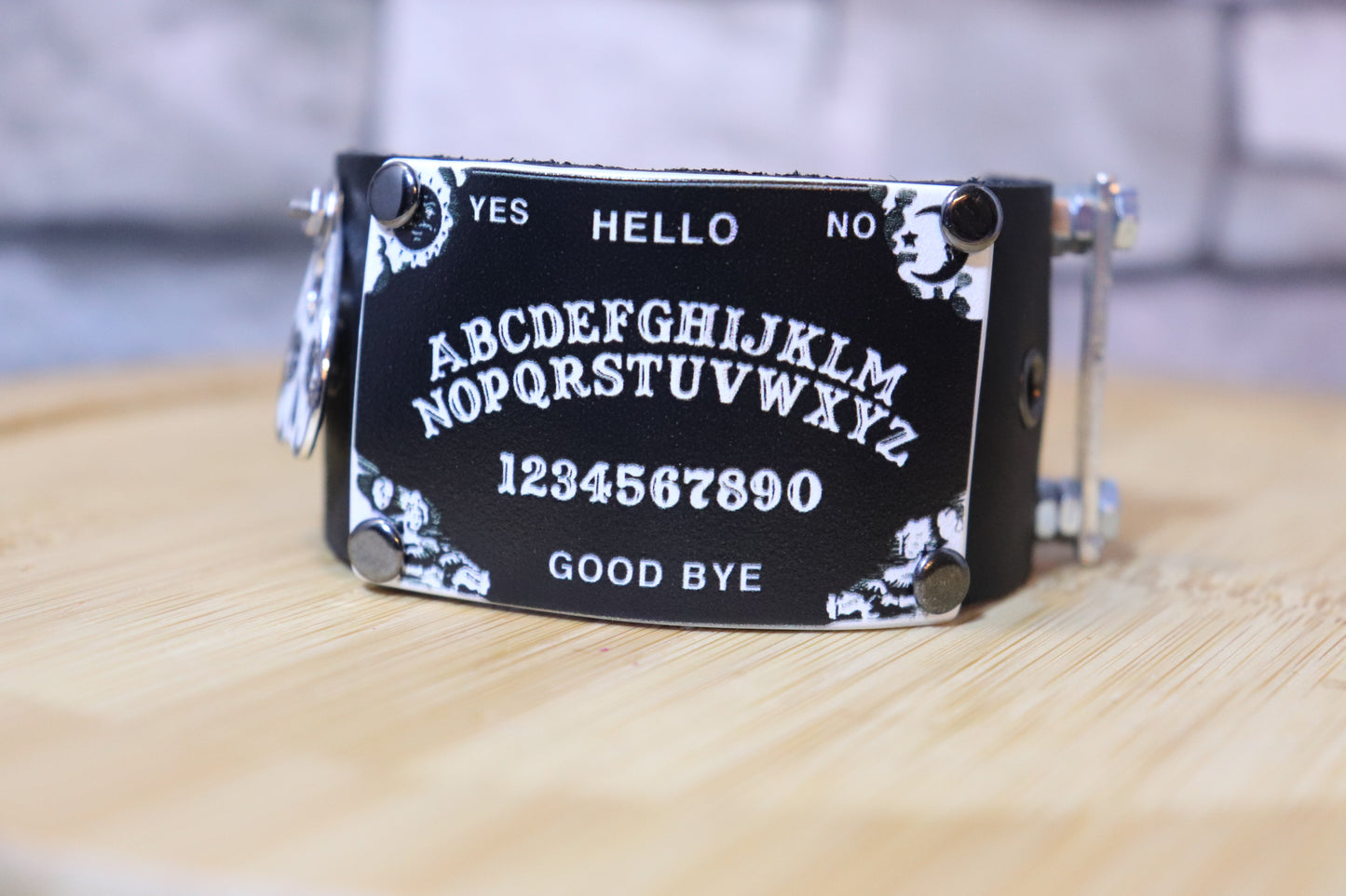 DMs of the Occult, Ouija Board Arm Belt, Handcrafted, One of a Kind, Leather Arm Belt, Ouija Jewelry, Occult, Oddity Bracelet