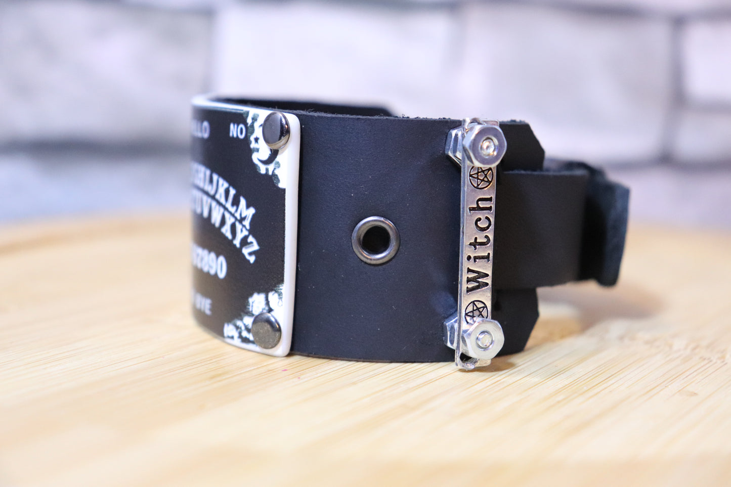 DMs of the Occult, Ouija Board Arm Belt, Handcrafted, One of a Kind, Leather Arm Belt, Ouija Jewelry, Occult, Oddity Bracelet