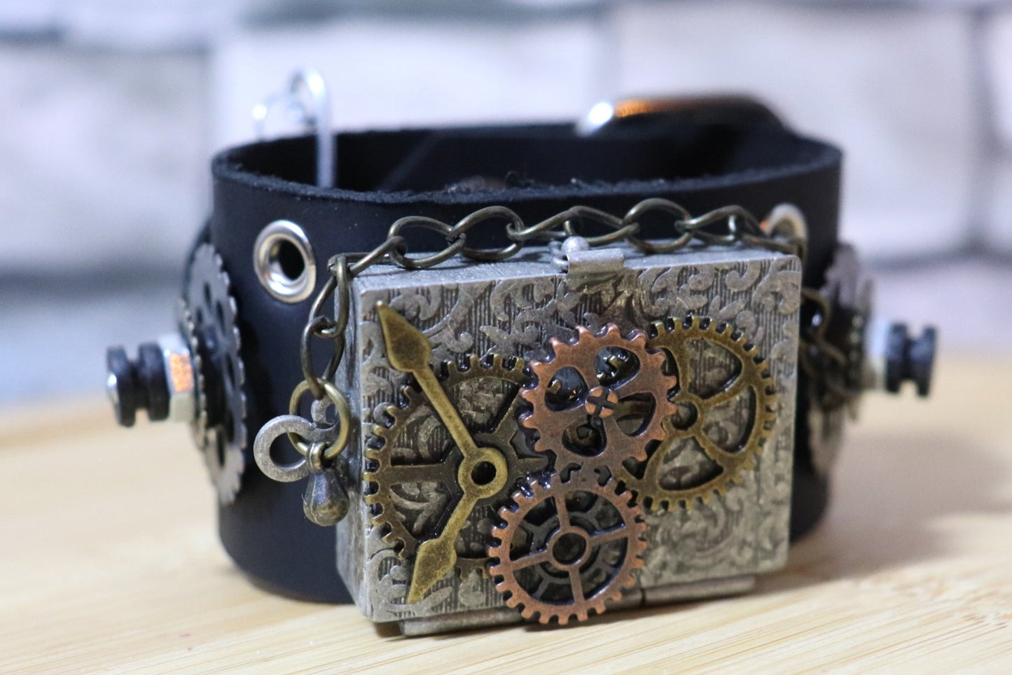 The Magic Murder Box, Steampunk Arm Belt, One of a Kind, Handmade Leather Bracelet, True Crime Arm Belt