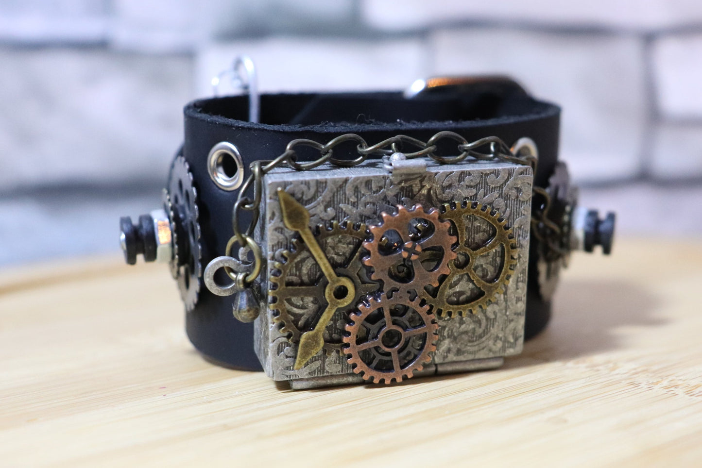 The Magic Murder Box, Steampunk Arm Belt, One of a Kind, Handmade Leather Bracelet, True Crime Arm Belt