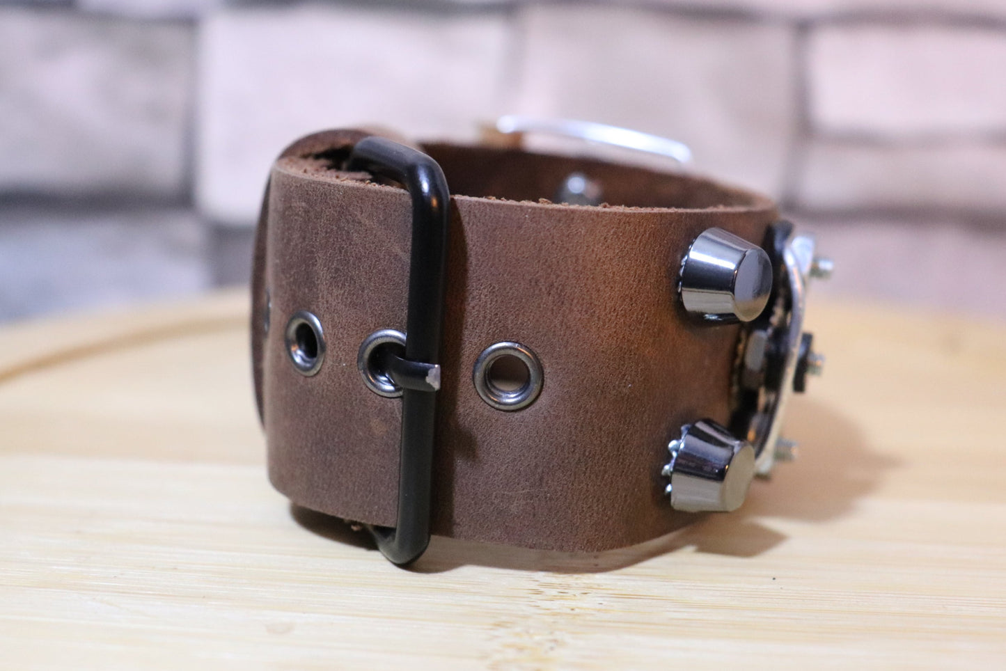 The Junkyard Chemist, Steampunk Bracelet, Brown Leather Steampunk Arm Belt, Steampunk Leather Band, Handmade One-of-a-Kind Leather Bracelet