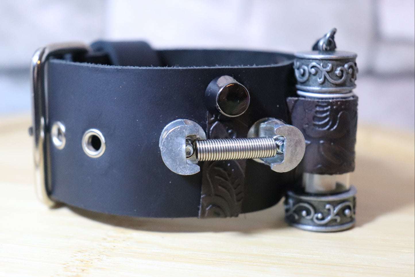 Industrial Viking, Picture in a Bottle Leather Arm Belt, Viking Leather Bracelet, Hidden Art