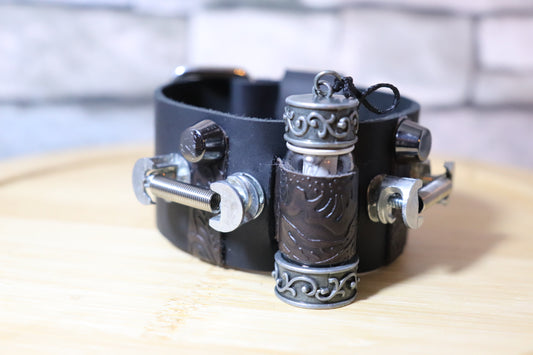 Industrial Viking, Picture in a Bottle Leather Arm Belt, Viking Leather Bracelet, Hidden Art