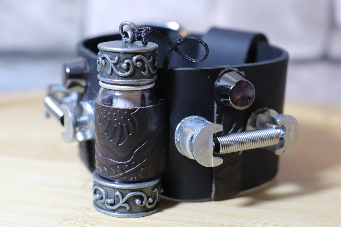 Industrial Viking, Picture in a Bottle Leather Arm Belt, Viking Leather Bracelet, Hidden Art