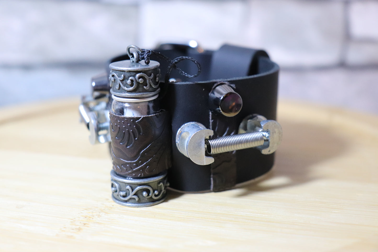 Industrial Viking, Picture in a Bottle Leather Arm Belt, Viking Leather Bracelet, Hidden Art