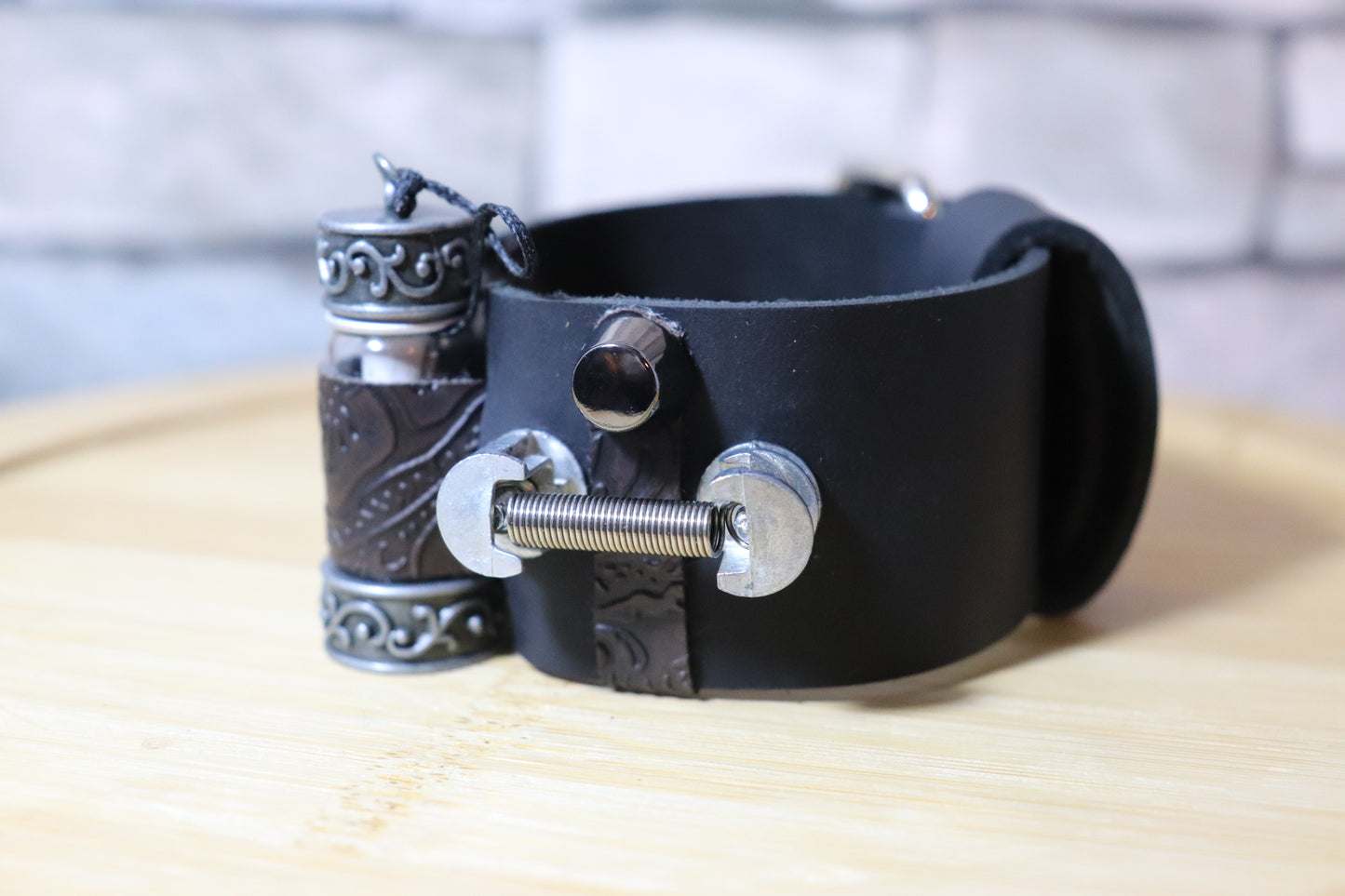 Industrial Viking, Picture in a Bottle Leather Arm Belt, Viking Leather Bracelet, Hidden Art