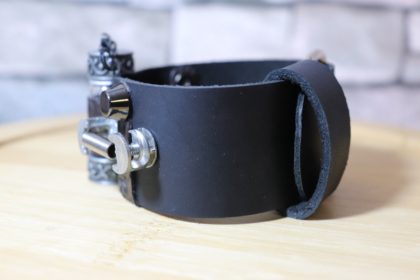 Industrial Viking, Picture in a Bottle Leather Arm Belt, Viking Leather Bracelet, Hidden Art