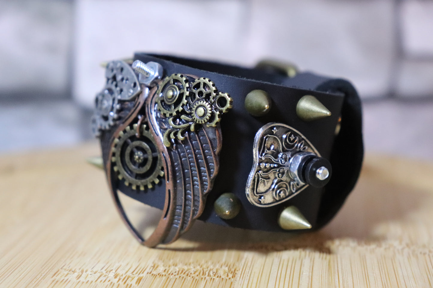 Spirit Wings, Steampunk Leather Arm Belt, Wings and Gears Bracelet, Planchette Arm Band