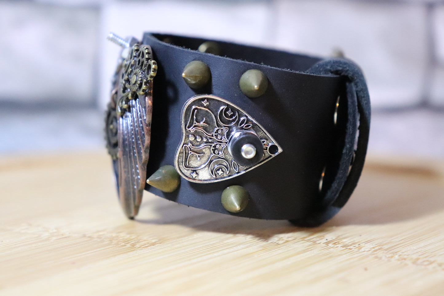 Spirit Wings, Steampunk Leather Arm Belt, Wings and Gears Bracelet, Planchette Arm Band