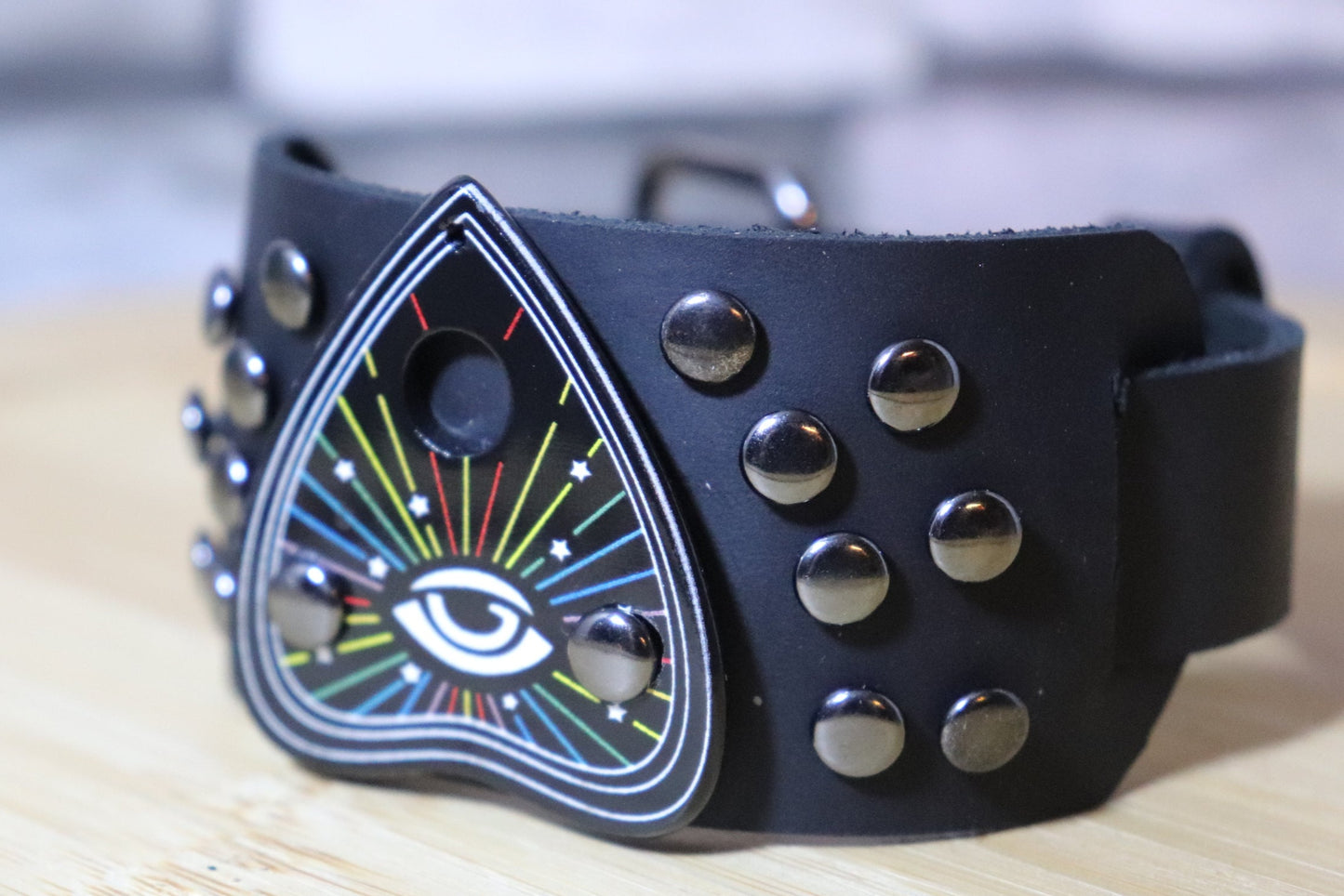 Ouija Studs, Planchette Arm Belt, Handmade Leather Bracelet, Occult Arm Band, Ouija Bracelet