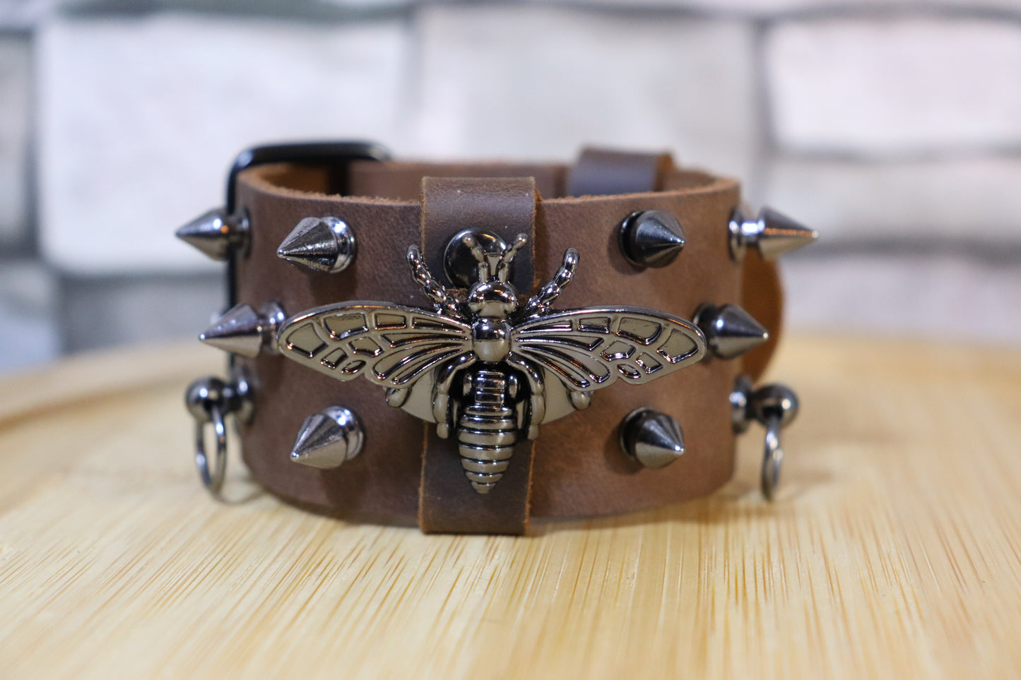 Bee in the Briar Patch, Steampunk Bee Leather Bracelet, Bee Bracelet, Spike Arm Belt, Entomology Arm Band, Bee-utiful Leather Arm Belt