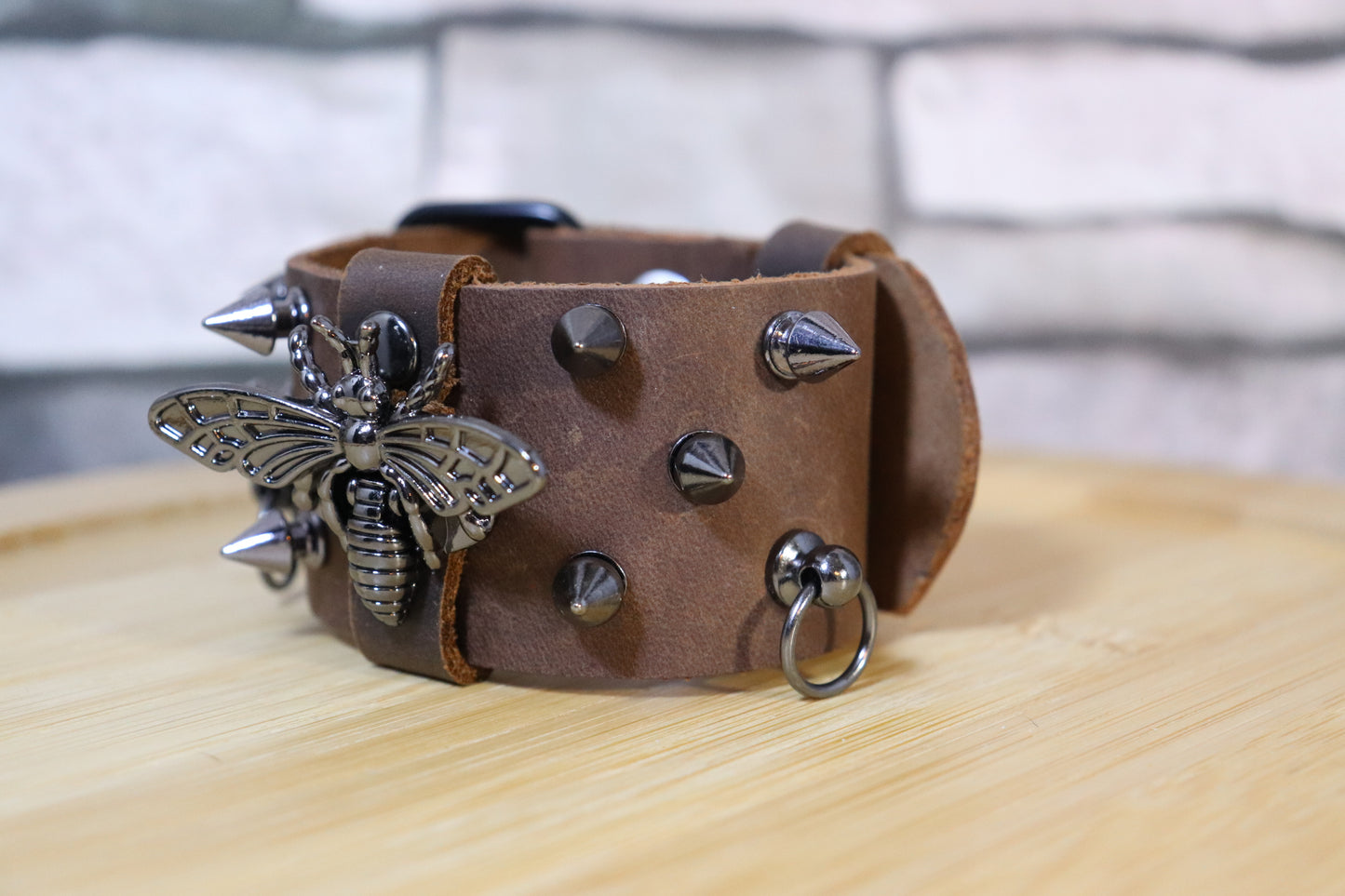 Bee in the Briar Patch, Steampunk Bee Leather Bracelet, Bee Bracelet, Spike Arm Belt, Entomology Arm Band, Bee-utiful Leather Arm Belt