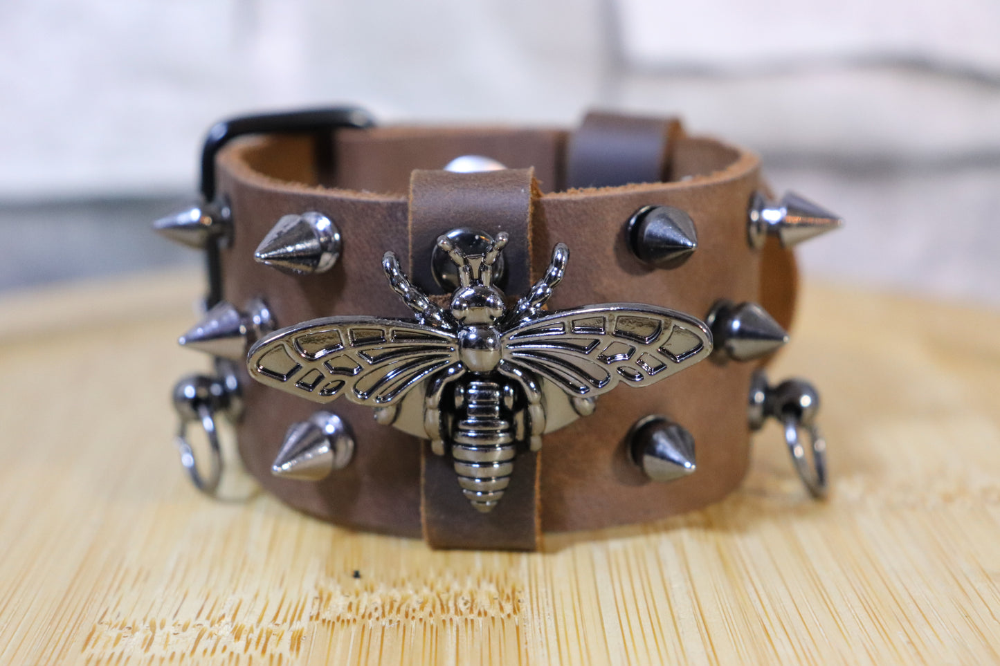 Bee in the Briar Patch, Steampunk Bee Leather Bracelet, Bee Bracelet, Spike Arm Belt, Entomology Arm Band, Bee-utiful Leather Arm Belt