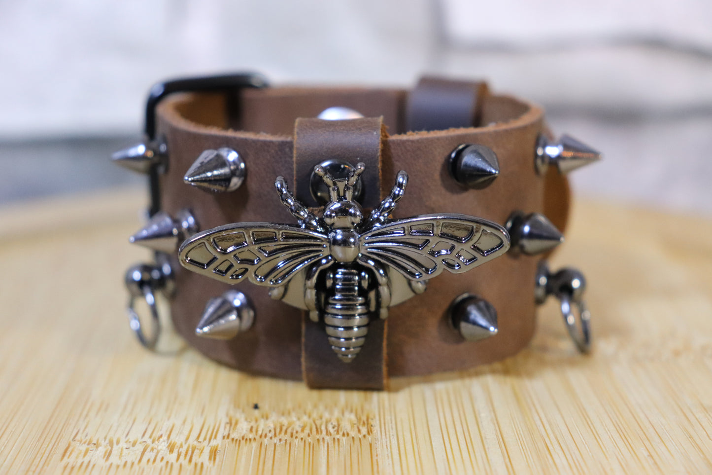 Bee in the Briar Patch, Steampunk Bee Leather Bracelet, Bee Bracelet, Spike Arm Belt, Entomology Arm Band, Bee-utiful Leather Arm Belt